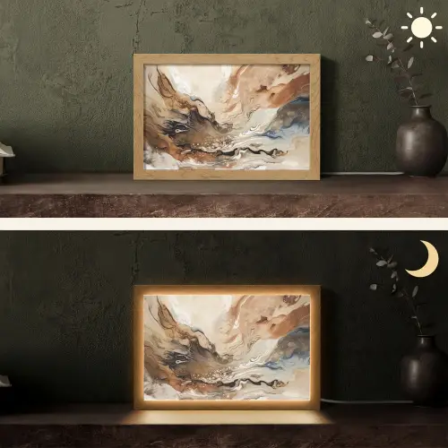 Abstract - Kunst - Verf - Beige - Modern Light Box met kabel (Tafellamp) klein -sfeer3
