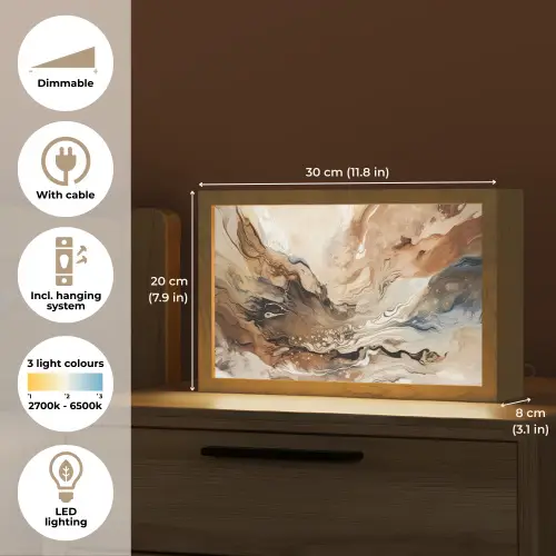 Abstract - Kunst - Verf - Beige - Modern Light Box met kabel (Tafellamp) klein -USP_EN