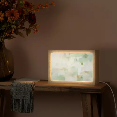 Abstract - Kunst - Wit - Groen - Modern Light Box met kabel (Tafellamp) klein -sfeer4
