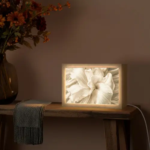 Abstract - Beige - Bloemen - Natuur Light Box met kabel (Tafellamp) klein -sfeer4