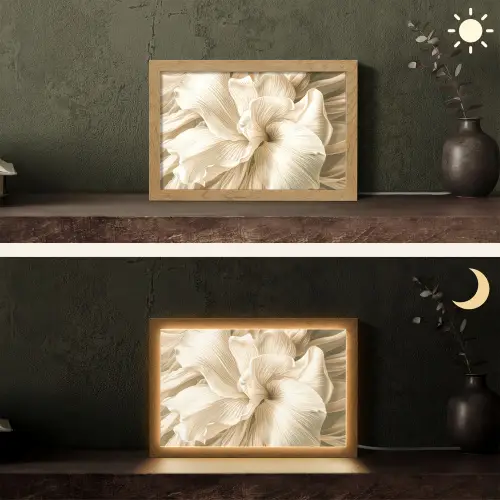 Abstract - Beige - Bloemen - Natuur Light Box met kabel (Tafellamp) klein -sfeer3