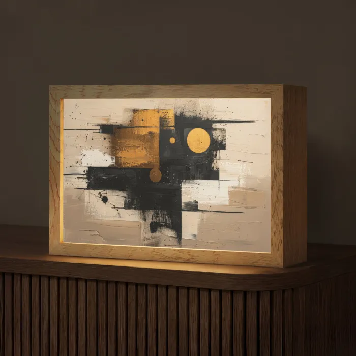 Abstract - Zwart - Goud - Modern Light Box met kabel (Tafellamp) klein -z3d_website
