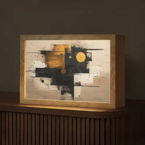Abstract - Zwart - Goud - Modern Light Box met kabel (Tafellamp) klein -z3d_website