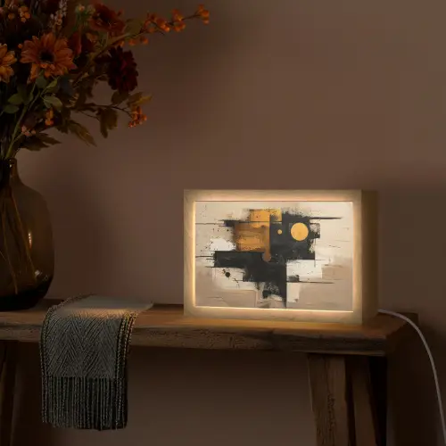 Abstract - Zwart - Goud - Modern Light Box met kabel (Tafellamp) klein -sfeer4