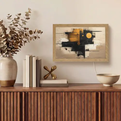 Abstract - Zwart - Goud - Modern Light Box met kabel (Tafellamp) klein -sfeer2