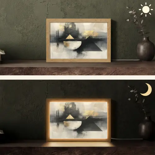 Abstract - Zwart - Verf - Modern Light Box met kabel (Tafellamp) klein -sfeer3