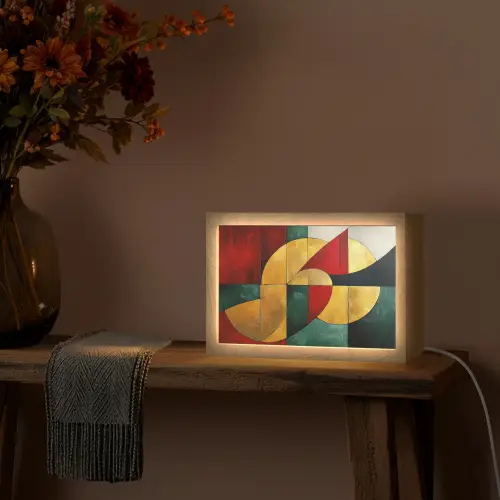 Abstract - Kerst - Goud - Rood - Groen Light Box met kabel (Tafellamp) klein -sfeer4