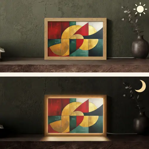 Abstract - Kerst - Goud - Rood - Groen Light Box met kabel (Tafellamp) klein -sfeer3
