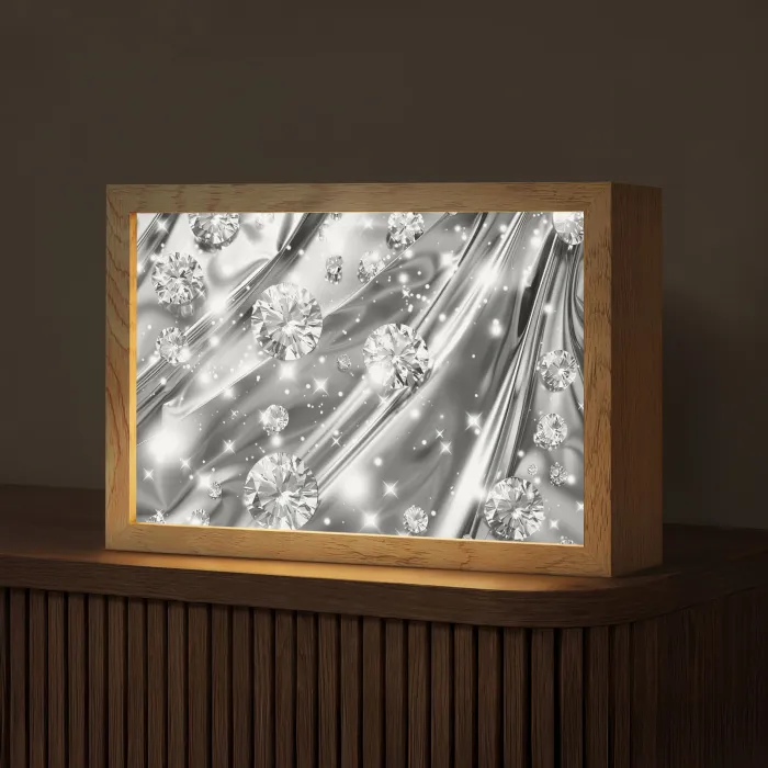 Abstract - Diamant - Luxe - Modern - Zilver Light Box met kabel (Tafellamp) klein -z3d_website