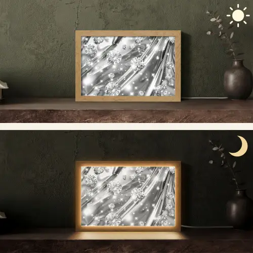 Abstract - Diamant - Luxe - Modern - Zilver Light Box met kabel (Tafellamp) klein -sfeer3