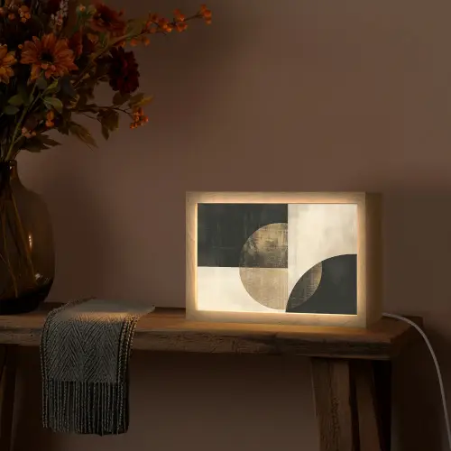 Abstract - Geometrische vormen - Zwart - Goud Light Box met kabel (Tafellamp) klein -sfeer4
