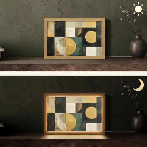Abstract - Goud - Brons - Vormen - Geometrisch Light Box met kabel (Tafellamp) klein -sfeer3