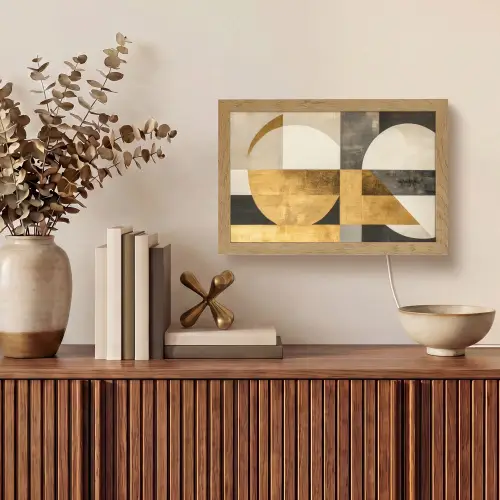 Abstract - Goud - Grijs - Vormen - Geometrisch Light Box met kabel (Tafellamp) klein -sfeer2
