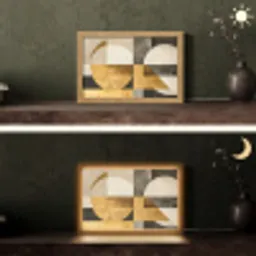 Abstract - Goud - Grijs - Vormen - Geometrisch Light Box met kabel (Tafellamp) klein -sfeer3