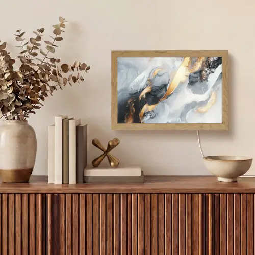 Abstract - Goud - Verf - Aesthetic - Art Light Box met kabel (Tafellamp) klein -sfeer2