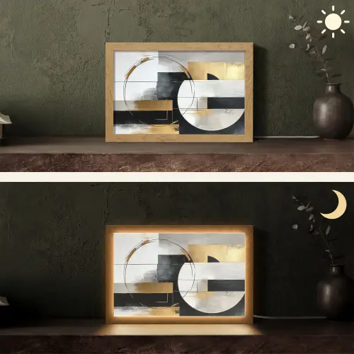 Abstract - Goud - Zilver - Vormen - Aesthetic Light Box met kabel (Tafellamp) klein -sfeer3