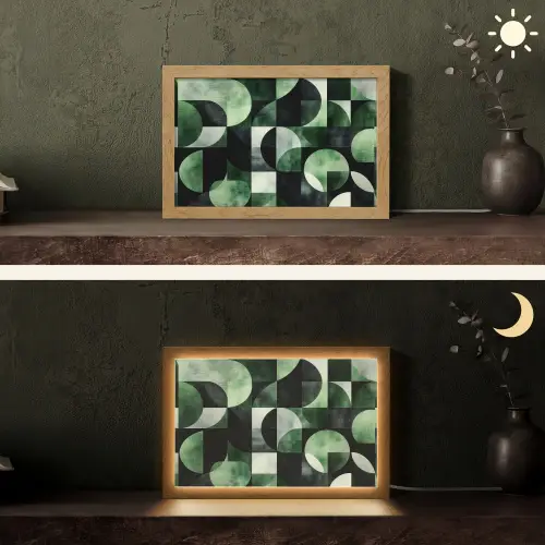 Abstract - Groen - Vormen Light Box met kabel (Tafellamp) klein -sfeer3