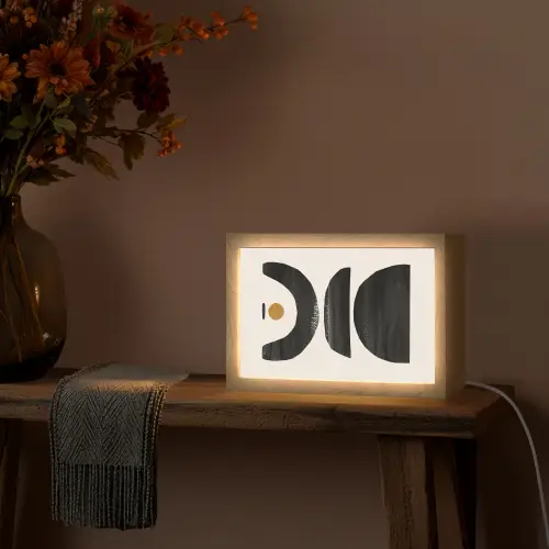 Abstract - Halve cirkel - Kunst - Zwart wit Light Box met kabel (Tafellamp) klein -sfeer4