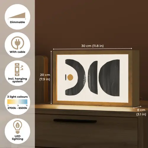 Abstract - Halve cirkel - Kunst - Zwart wit Light Box met kabel (Tafellamp) klein -USP_EN
