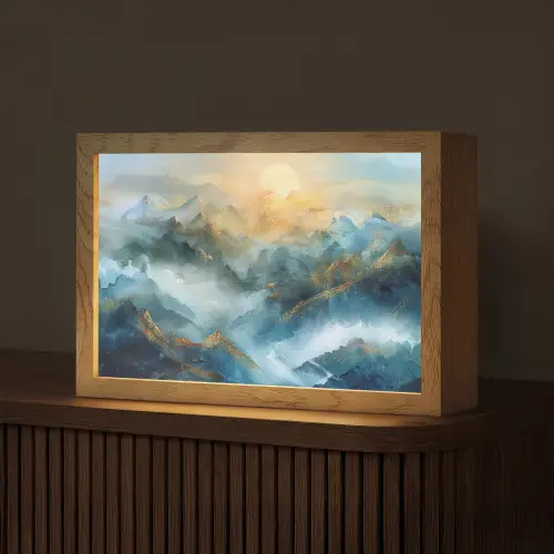 Abstract - Landschap - Bergen - Blauw - Modern Light Box met kabel (Tafellamp) klein -z3d_website