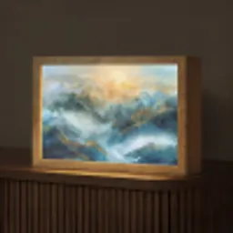 Abstract - Landschap - Bergen - Blauw - Modern Light Box met kabel (Tafellamp) klein -z3d_website