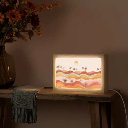 Abstract landschap - Palmbomen - Kleurrijk Light Box met kabel (Tafellamp) klein -sfeer4