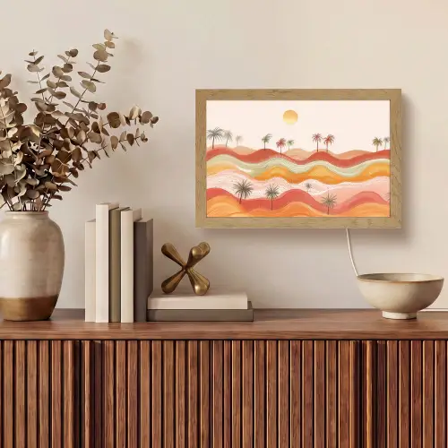 Abstract landschap - Palmbomen - Kleurrijk Light Box met kabel (Tafellamp) klein -sfeer2