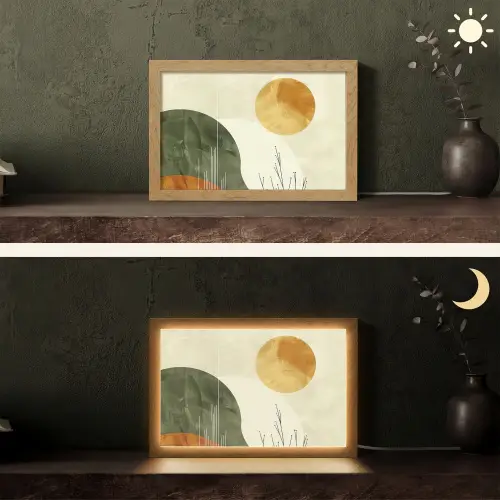 Abstract - Landschap - Zon - Kunst Light Box met kabel (Tafellamp) klein -sfeer3