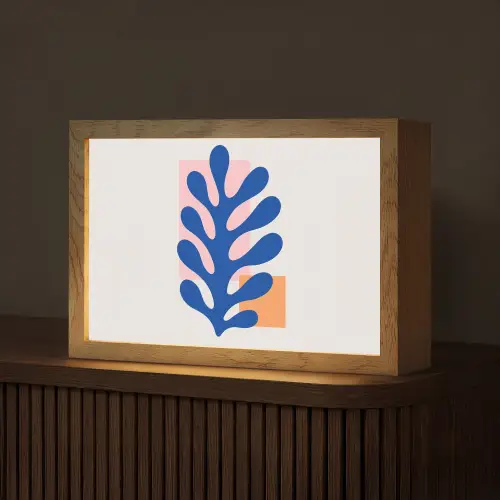 Abstract - Blad - Blauw - Rechthoeken Light Box met kabel (Tafellamp) klein -z3d_website