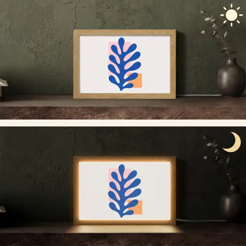 Abstract - Blad - Blauw - Rechthoeken Light Box met kabel (Tafellamp) klein -sfeer3