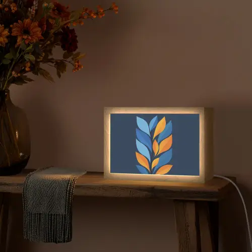 Abstract - Bladeren - Blauw Light Box met kabel (Tafellamp) klein -sfeer4