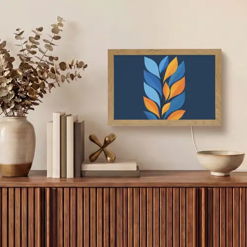 Abstract - Bladeren - Blauw Light Box met kabel (Tafellamp) klein -sfeer2