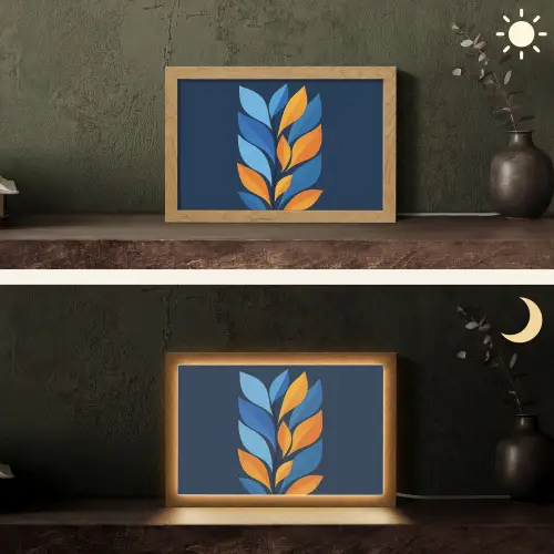 Abstract - Bladeren - Blauw Light Box met kabel (Tafellamp) klein -sfeer3