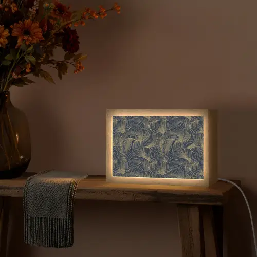 Abstract - Lijnen - Blauw - Goud Light Box met kabel (Tafellamp) klein 924 -sfeer4