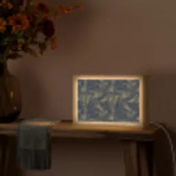 Abstract - Lijnen - Blauw - Goud Light Box met kabel (Tafellamp) klein 924 -sfeer4
