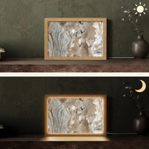 Abstract - Marmer - Wit - Bruin - Marmerlook Light Box met kabel (Tafellamp) klein -sfeer3