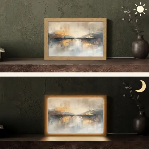 Abstract - Modern - Beige - Aesthetic - Goud Light Box met kabel (Tafellamp) klein -sfeer3