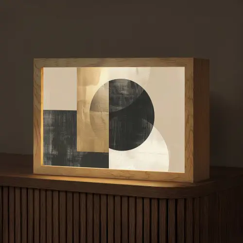 Abstract - Modern - Zwart - Goud Light Box met kabel (Tafellamp) klein -z3d_website
