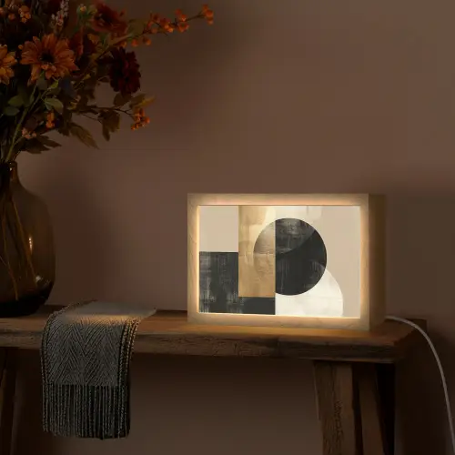 Abstract - Modern - Zwart - Goud Light Box met kabel (Tafellamp) klein -sfeer4