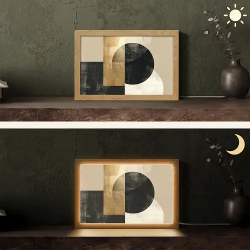 Abstract - Modern - Zwart - Goud Light Box met kabel (Tafellamp) klein -sfeer3