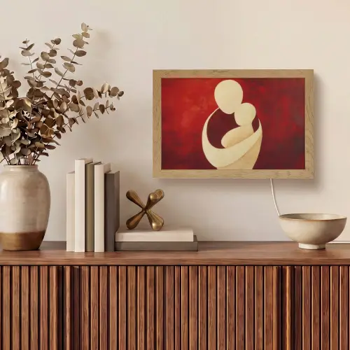 Abstract - Moeder - Kind - Rood Light Box met kabel (Tafellamp) klein -sfeer2