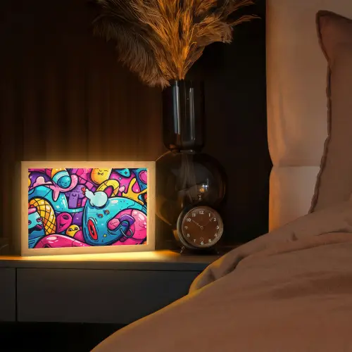 Abstract - Neon - Design - Kleurrijk - Graffiti Light Box met kabel (Tafellamp) klein -sfeer1