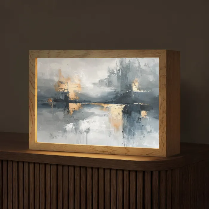 Abstract - Verf - Kunst - Goud Light Box met kabel (Tafellamp) klein -z3d_website
