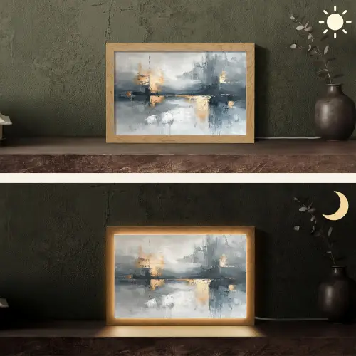 Abstract - Verf - Kunst - Goud Light Box met kabel (Tafellamp) klein -sfeer3