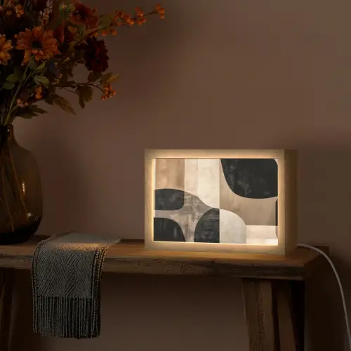 Abstract - Vlakken - Zwart - Rond Light Box met kabel (Tafellamp) klein -sfeer4