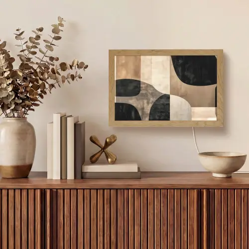 Abstract - Vlakken - Zwart - Rond Light Box met kabel (Tafellamp) klein -sfeer2