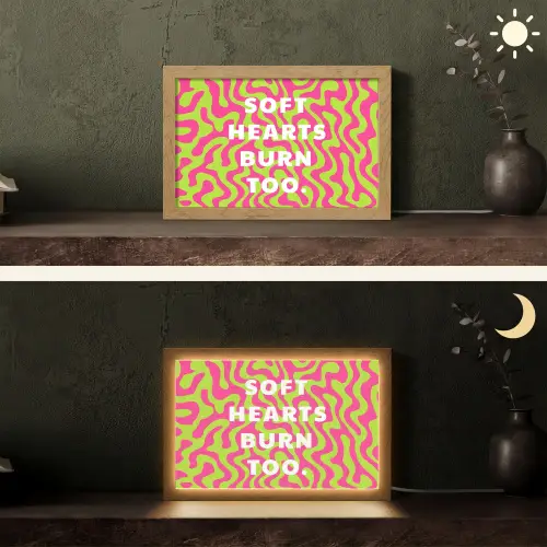 Abstract - Quote - Centraal - Roze Light Box met kabel (Tafellamp) klein -sfeer3