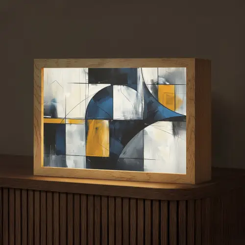 Abstract - Vormen - Goud - Blauw - Geometrisch Light Box met kabel (Tafellamp) klein -z3d_website