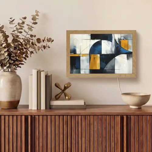 Abstract - Vormen - Goud - Blauw - Geometrisch Light Box met kabel (Tafellamp) klein -sfeer2