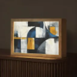 Abstract - Vormen - Goud - Blauw - Geometrisch Light Box met kabel (Tafellamp) klein -z3d_website